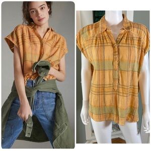Anthropologie Pilcro The Serena Surf Blouse Plaid Top Shirt Yellow Medium M